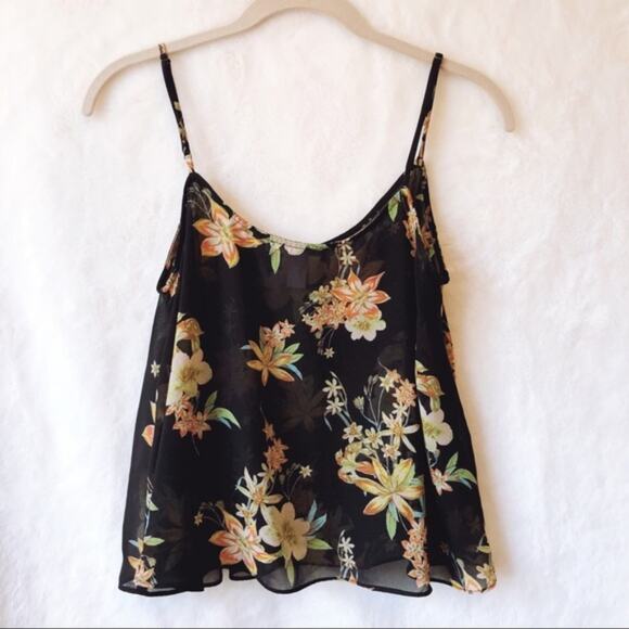 Forever 21 Black Flower Spaghetti-Strap Adjustable Top - Picture 3 of 6